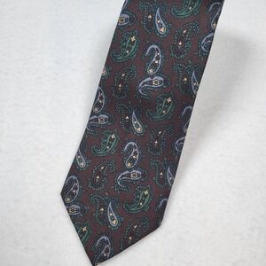 Alan Flusser Luxury‎ Paisley Brown & Purple Necktie 100% Silk Hand Made